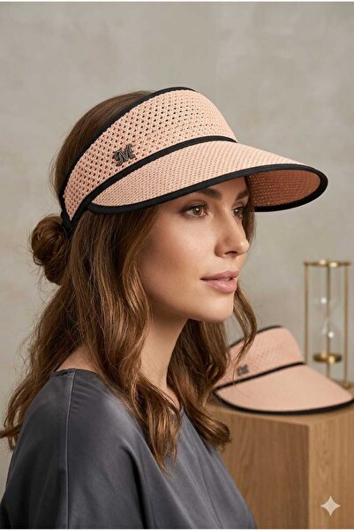 WOHOME Γυναικείο καπέλο από ψάθινο πλέγμα με ρυθμιζόμενο φαρδύ γείσο-Λογότυπο M