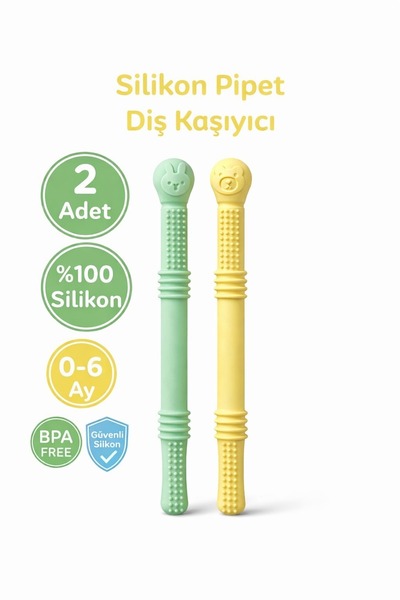 ERMA HOME Silikon Pipet & Diş Kaşıyıcı Set – 2’li (Yeşil & Sarı)