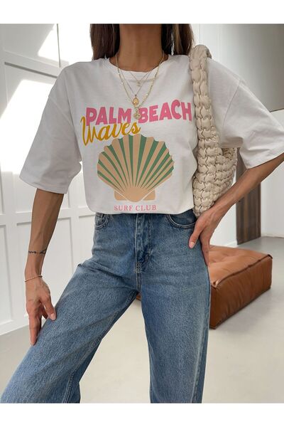 yeditepe fashion Palm Beach Written Oversize T-Shirt