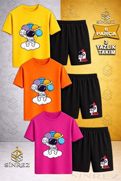 SİNREZ Tricou cu imprimeu pentru copii ASTRONAUT CLOUD HANDS PLANETS, cu gât ...