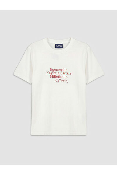 LC Waikiki Vizyon New Season Crew Neck Letter Printed Boys' T-Shirt