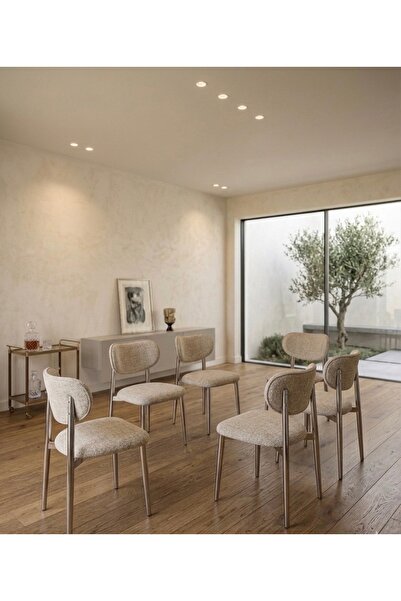 RAMPLA Mobilya Mutfak Yemek Sandalyesi Polo Sandalye Metal Ayak BEJ KREM (6 A...