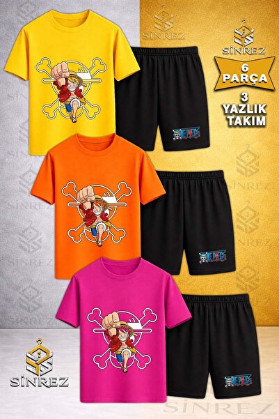 SİNREZ Tricou pentru copii ANIME ONE PIECE CARPI cu imprimeu, cu gât rotund, ...