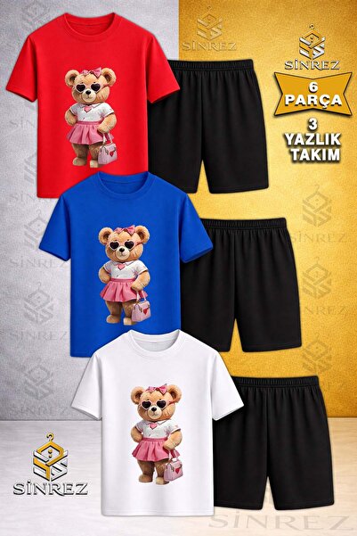 SİNREZ Tricou pentru copii AYICIK PEMBE ETEK CANTA cu imprimeu, cu gât rotund...