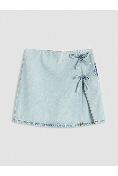 LC Waikiki Μπλε τζιν σορτς φούστα για κορίτσια με λεπτομέρεια φιόγκου