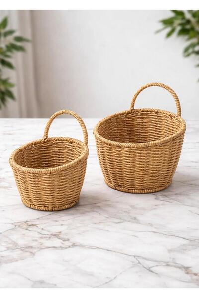 Atölye SNG 2 Li Hasır Rattan Kulplu Askılı Çok Amaçlı Sepet Organizer Düzenle...
