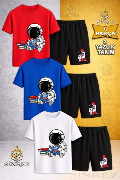 SİNREZ Tricou imprimat cu gâtul tip crewneck pentru copii ASTRONAUT READING B...