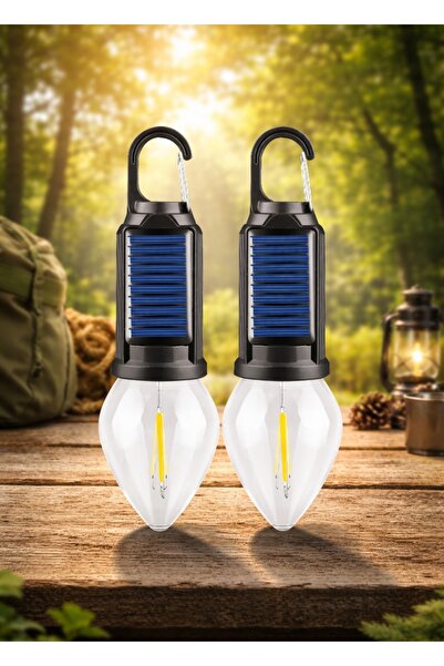 mr shopping MR 2’li Set Güneş Enerjili LED Kamp Lambası – USB Şarjlı, Taşınab...