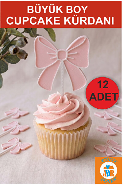 Atölye Doruk PEMBE-BEYAZ Kurdele Fiyonk Cupcake Kürdanı - Kız Bebek Doğum Gün...
