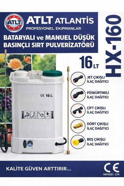 ATLT ATLANTİS 16 LİTRE AKÜLÜ İLAÇLAMA POMPASI SIRT TİPİ ŞARJLI İLAÇLAMA PÜSKÜ...