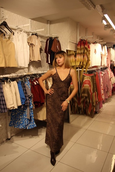 Neva Leopar Desenli Askılı Maxi Elbise