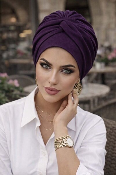 Aişe tesettür Σκούρο μωβ μελιτζανί σκουλαρίκι με λεπτομέρεια στριφτού σχεδίου