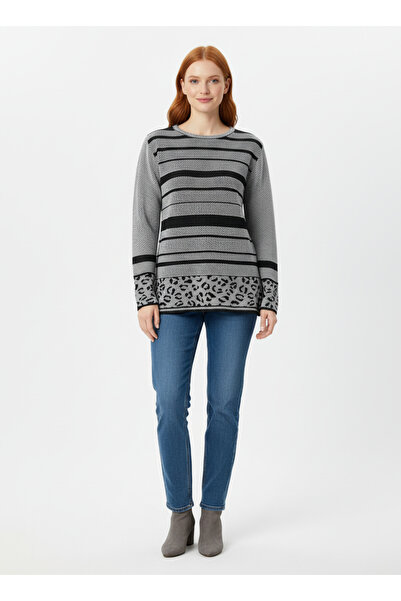 Neden Tekstil Γυναικεία πλεκτή μπλούζα σε γκρι και μαύρο σχέδιο