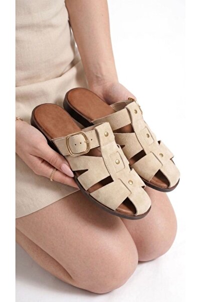 MAYA SHOES Kadın Gold Günlük Rahat Önü Kapalı Terlik