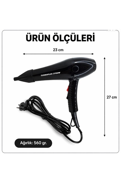 TURBOPLUS 3700 Profesyonel Kuaför Tipi Yüksek Performanslı Fön Makinesi - Kuaför Salon Serisi