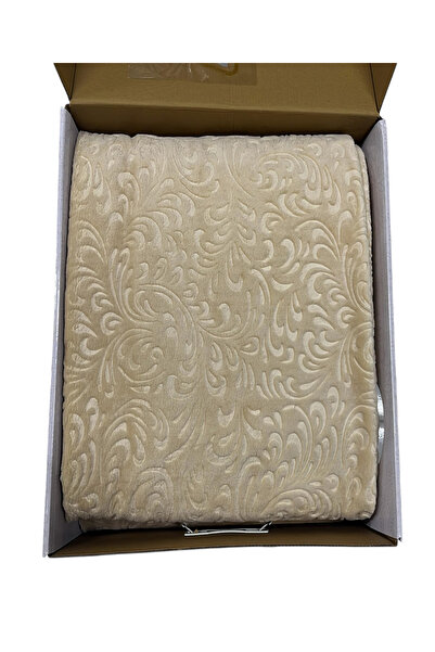 Sarar Gold Embossed Double Blanket Beige