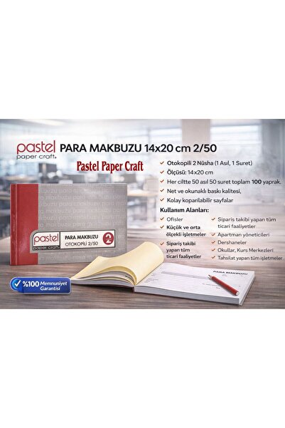 pastel paper craft 14x20 cm Para Makbuzu 2/50 Otokopili (50 asıl 50 suret 100...