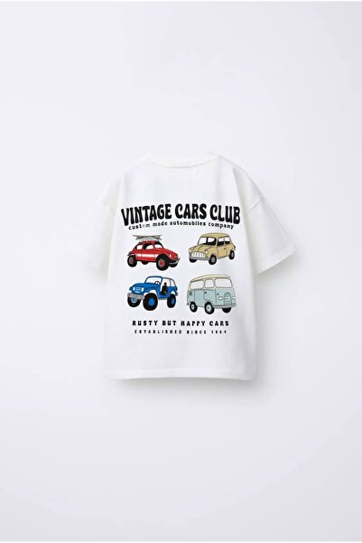 Bonny Minima La'ciel Paris Beyaz Vintage Cars Club Baskılı Tişört