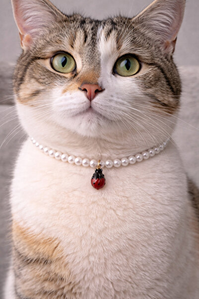 HALHALMILL Glass ladybug dangle pearl cat necklace