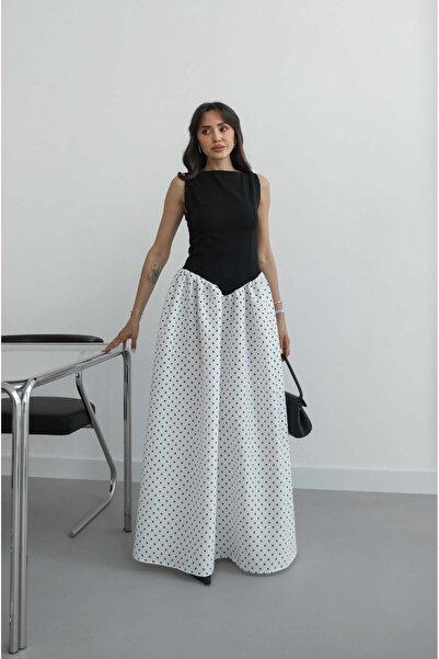 Havoş Μαύρη φούστα με πουά και φόρεμα που εφαρμόζει στη μέση