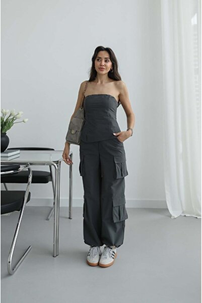 Havoş Σετ Παντελόνι και Μπλούζα Ανθρακί Parachute Strapless