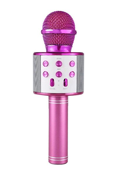 BUKREM STORE hoparlor-mikrofon-bluetooth-pembe-858-ws-karaoke