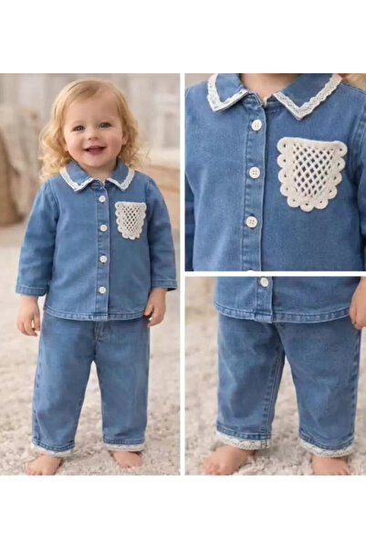 DMR Elegance 9-24 Months Lace Pocket Detailed Denim Baby Set