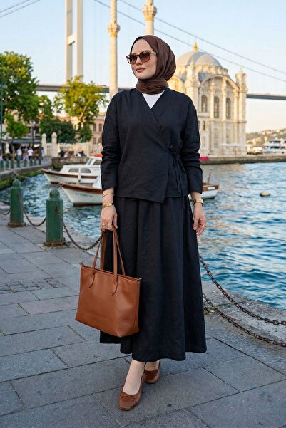 Naknaku Side-Tie Skirt Suit - Black