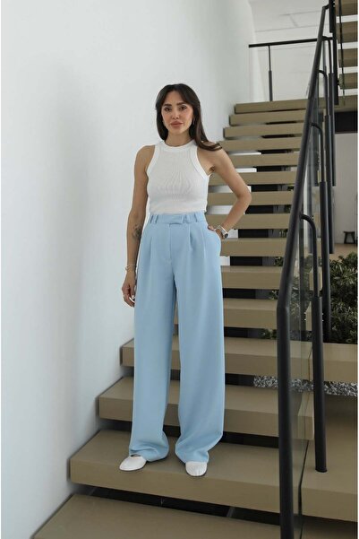 Havoş Μπλε βρεφικό παντελόνι παλάτσο με πιέτες