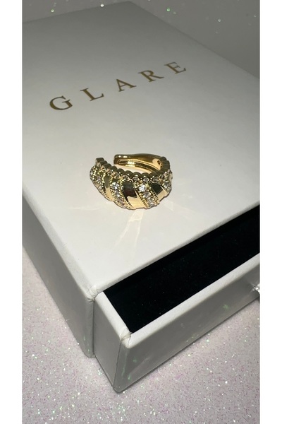 GLARE JEWELRY CO Oval Modeli Zirkon Taşlı Earcuff Kıkırdak Paslanmaz Çelik Küpe (Delik Gerektirmez)