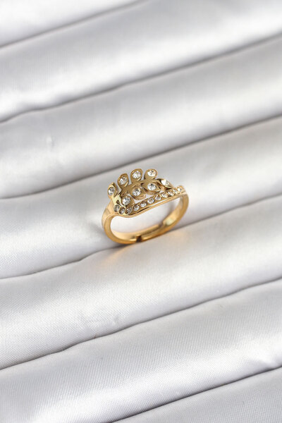 PERİBOİA 316L Steel Gold Color Zircon Stone Heart Model Women's Ring - Tj-Byk...