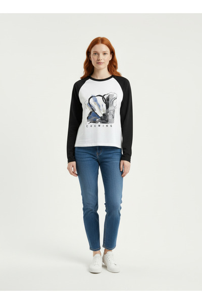 Neden Tekstil Γυναικεία μαύρη και λευκή μακρυμάνικη μπλούζα με στάμπα