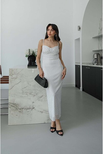 Havoş Λευκό νουάρ φόρεμα από τούλι με πουά και τιράντες