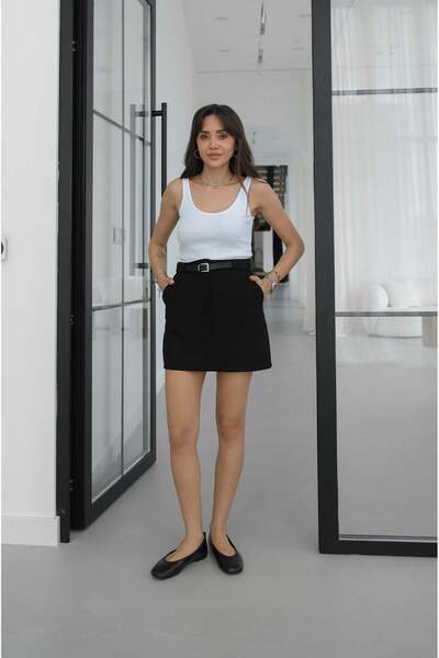 Havoş Μαύρη κοντή φούστα Olin με ζώνη