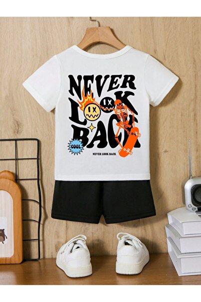 SVART WEAR Παιδικό μπλουζάκι με στάμπα Never Look Back και σορτς - Σετ συνδυα...