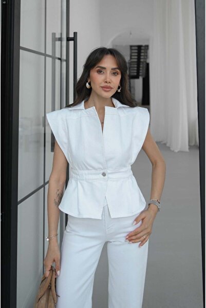 Havoş Λευκό τζιν γιλέκο με ένα κουμπί