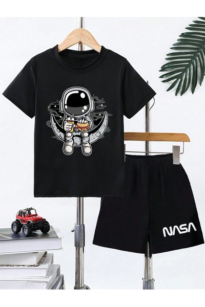 SVART WEAR طقم تي شيرت وشورت للأطفال مطبوع عليه شعار NASA