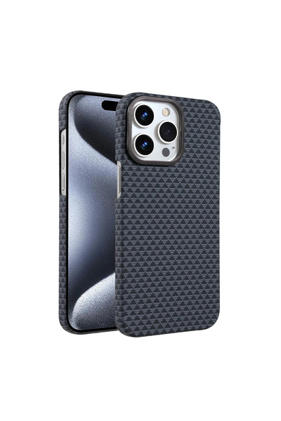 UnDePlus Apple iPhone 15 Pro Max Kılıf Kevlar Desenli Karbon M-Safe Magnetik ...