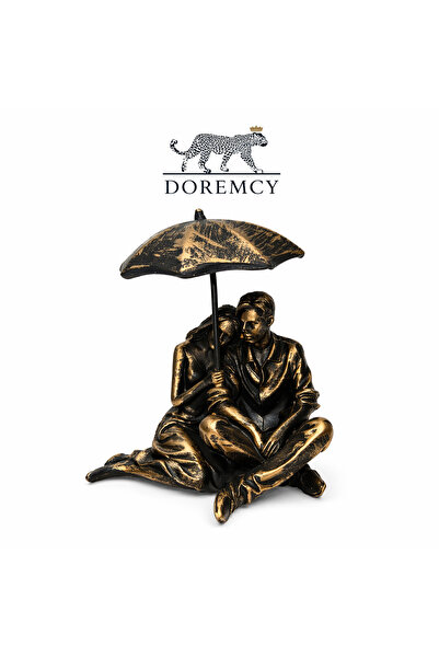 Doremcy Şemsiyeli Sevgili Biblo Dekoratif Polyester Heykel Hediyelik Obje 17 cm