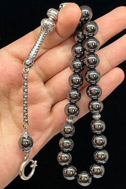 Fabula Silver Hematit Taşı Tesbih Maskot Model Efe Boy Ay Yıldız Tasarımlı