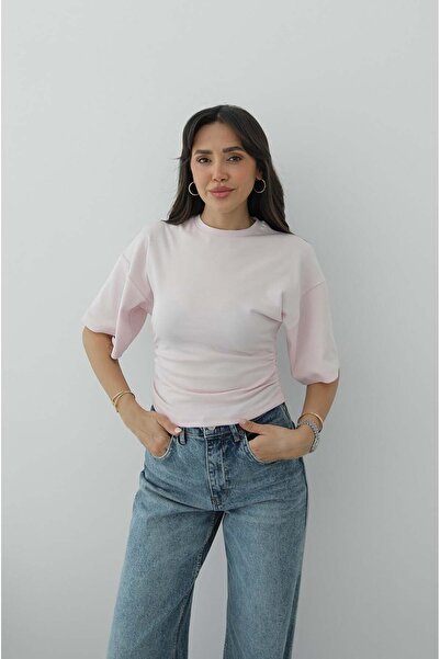 Havoş Μπλουζάκι σε ροζ απόχρωση με σούρες στα πλαϊνά