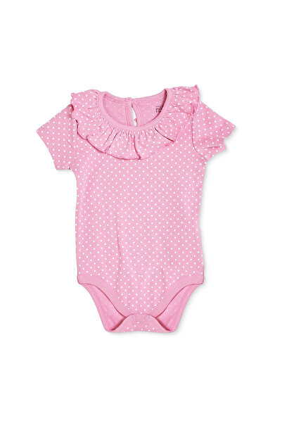 ebebek Hello Baby HelloBaby Kız Bebek Body Çıtçıtlı Fırfırlı Yaka Kısa Kol