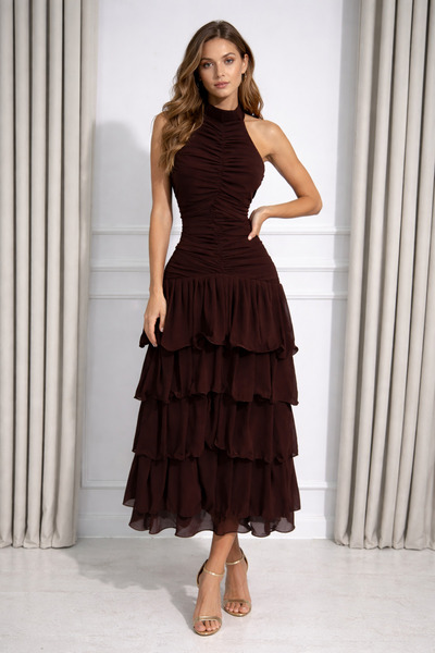leen fashion فستان قصير بني
