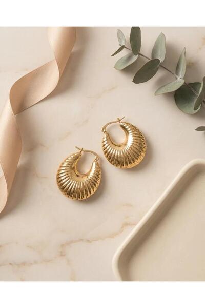 LİYONA JEWELLERY Orta Boy Vintage Midye Çelik Halka Küpe