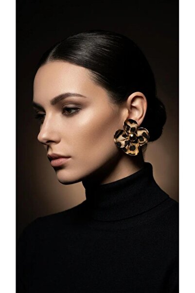 LİYONA JEWELLERY Çiçek Figürlü Leopar Desenli Küpe