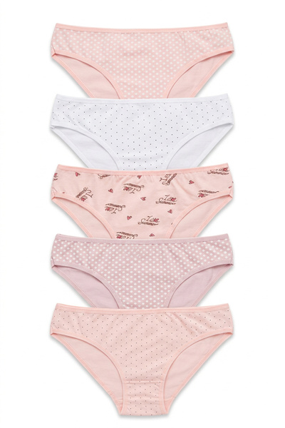 Nicoletta Γυναικεία Σλιπ 5 Τεμαχίων Πακέτο Βαμβακερά Λύκρα με Στάμπα