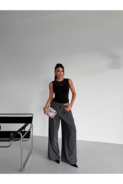 MODA27 KADIN SİYAH TÜL DETAYLI BLUZ