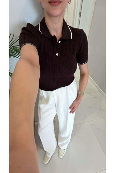 BİRCANÇİL Πλεκτό πουλόβερ MD σε βαθύ καφέ χρώμα με λαιμόκοψη πόλο