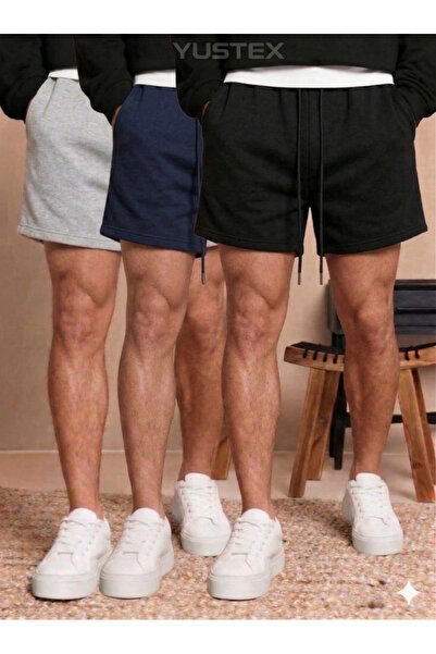 yx yustex sport Ανδρικό Σετ Σορτς 3 τεμαχίων - Μαύρο Γκρι Ναυτικό Μπλε Ψηλόμε...