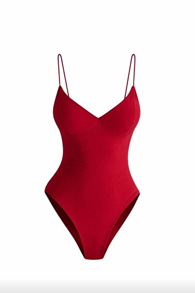 moda poni Body de damă cu decolteu adânc și bretele, culoare burgundy